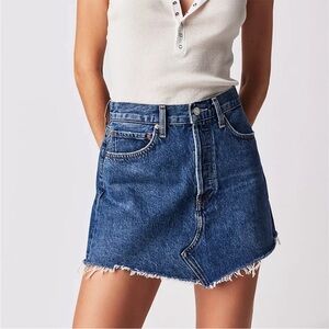 AGOLDE "Parker" Angled Hem 100% Organic Cotton Classic Blue Denim Mini Skirt